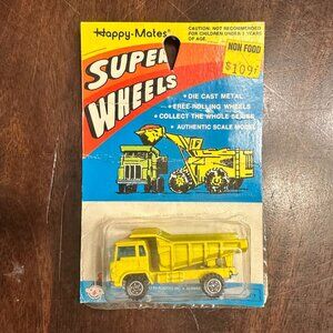 Vintage Yellow Die-Cast Dump Truck Toy By Happy Mates Super Wheels